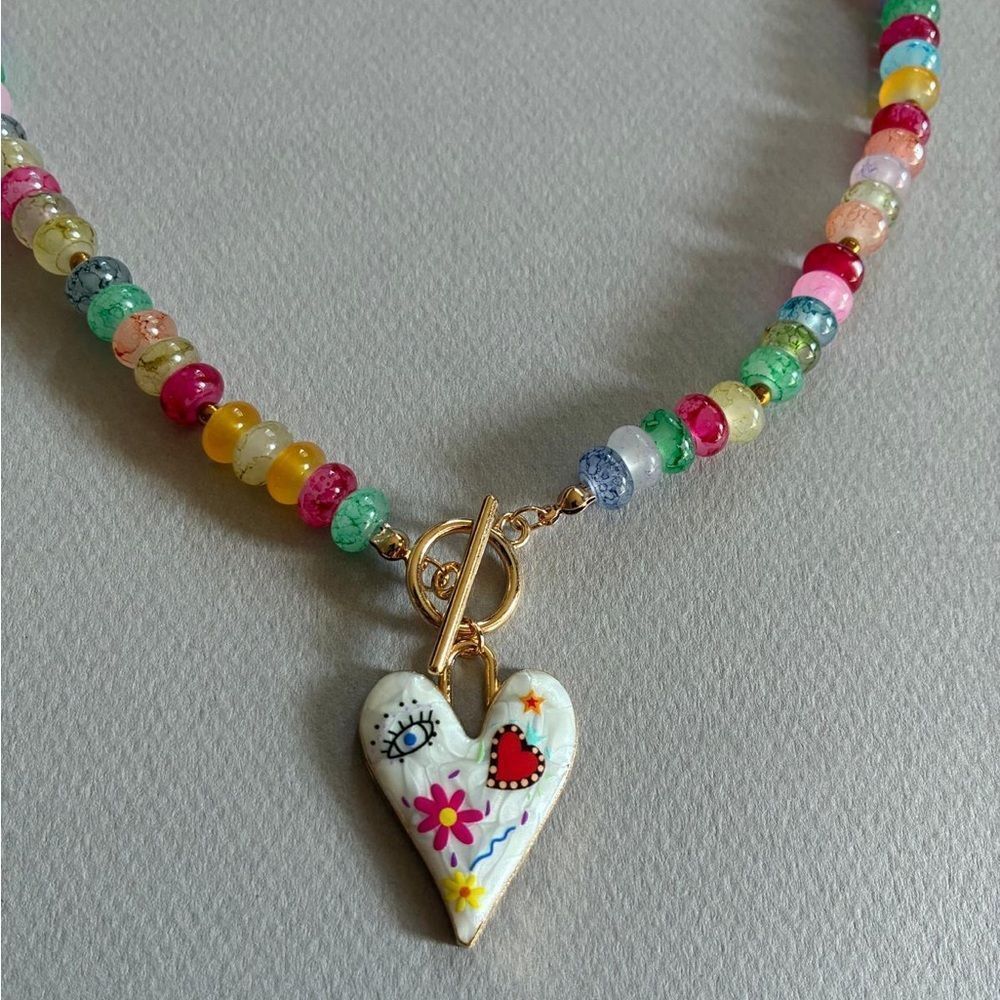 Colorful Beaded Heart Necklace M575 - Picture 4 of 4